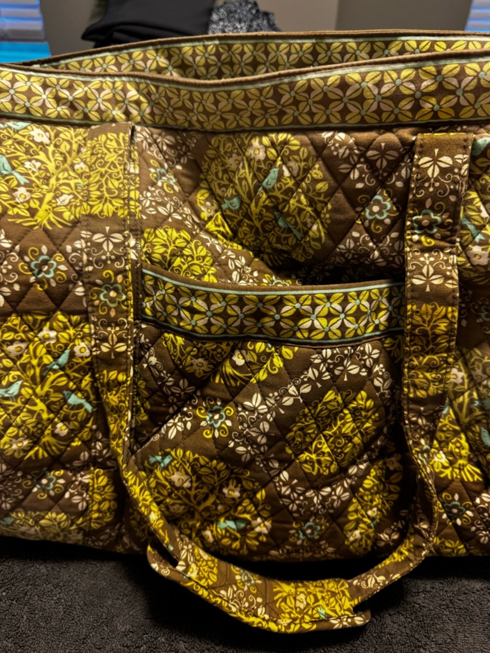 Vera Bradley Quilted Floral Patchwork Tote in Army green, Yellow & Teal